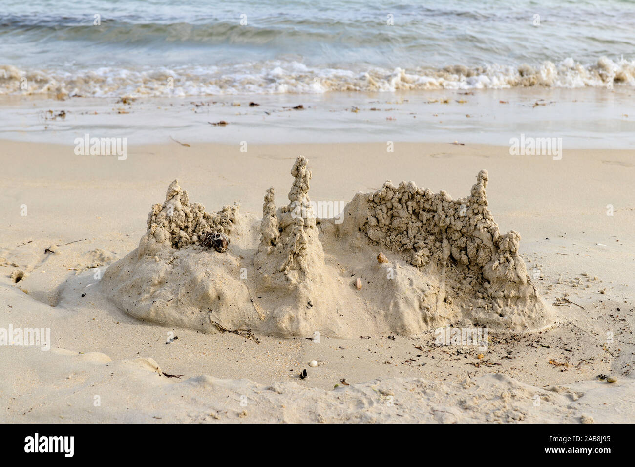 Sand castle on the beach, Men Du beach in Carnac, Brittany, France Stock Photo