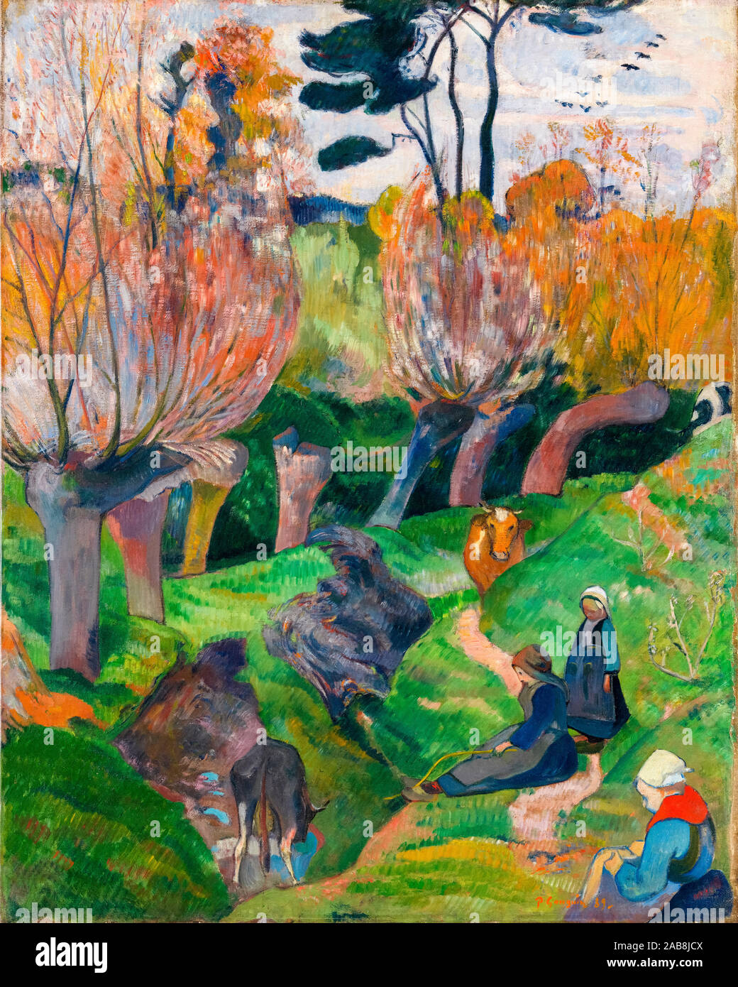 Paul Gauguin, Brittany Landscape with cows, painting, 1889 Stock