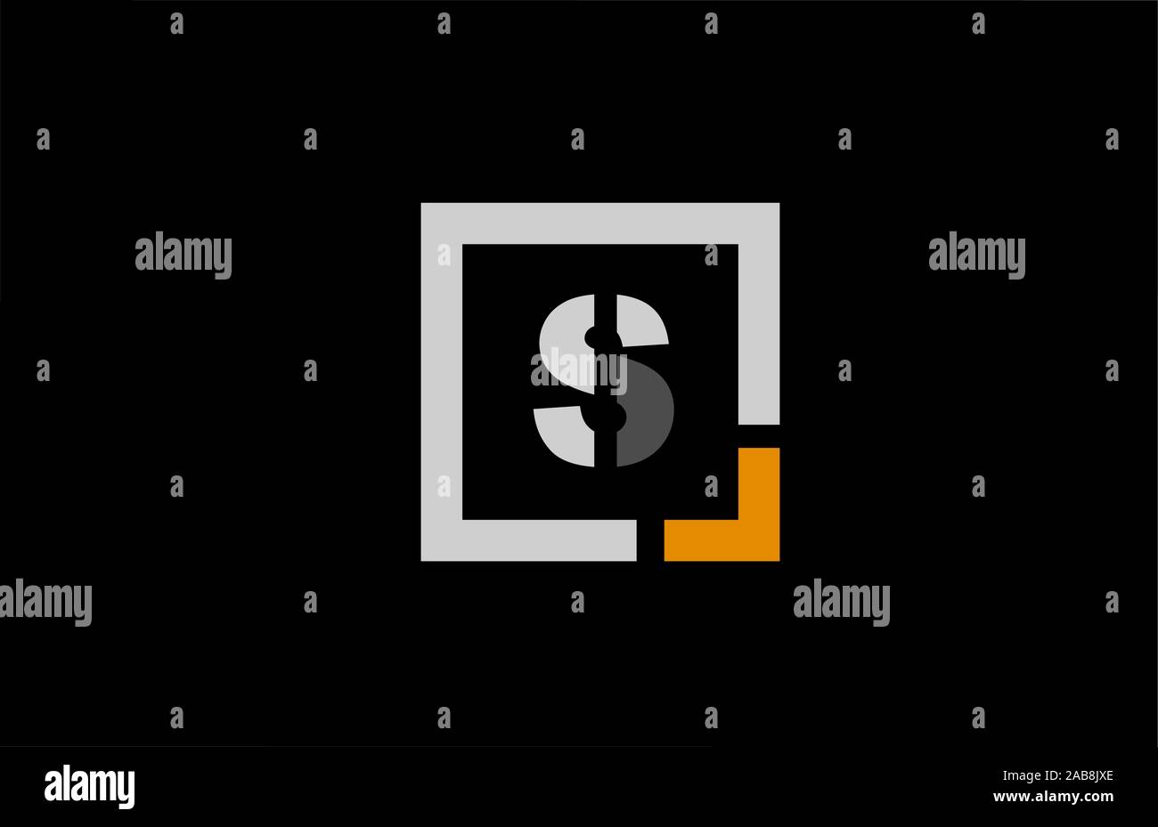 black white orange square letter S alphabet logo design icon for ...