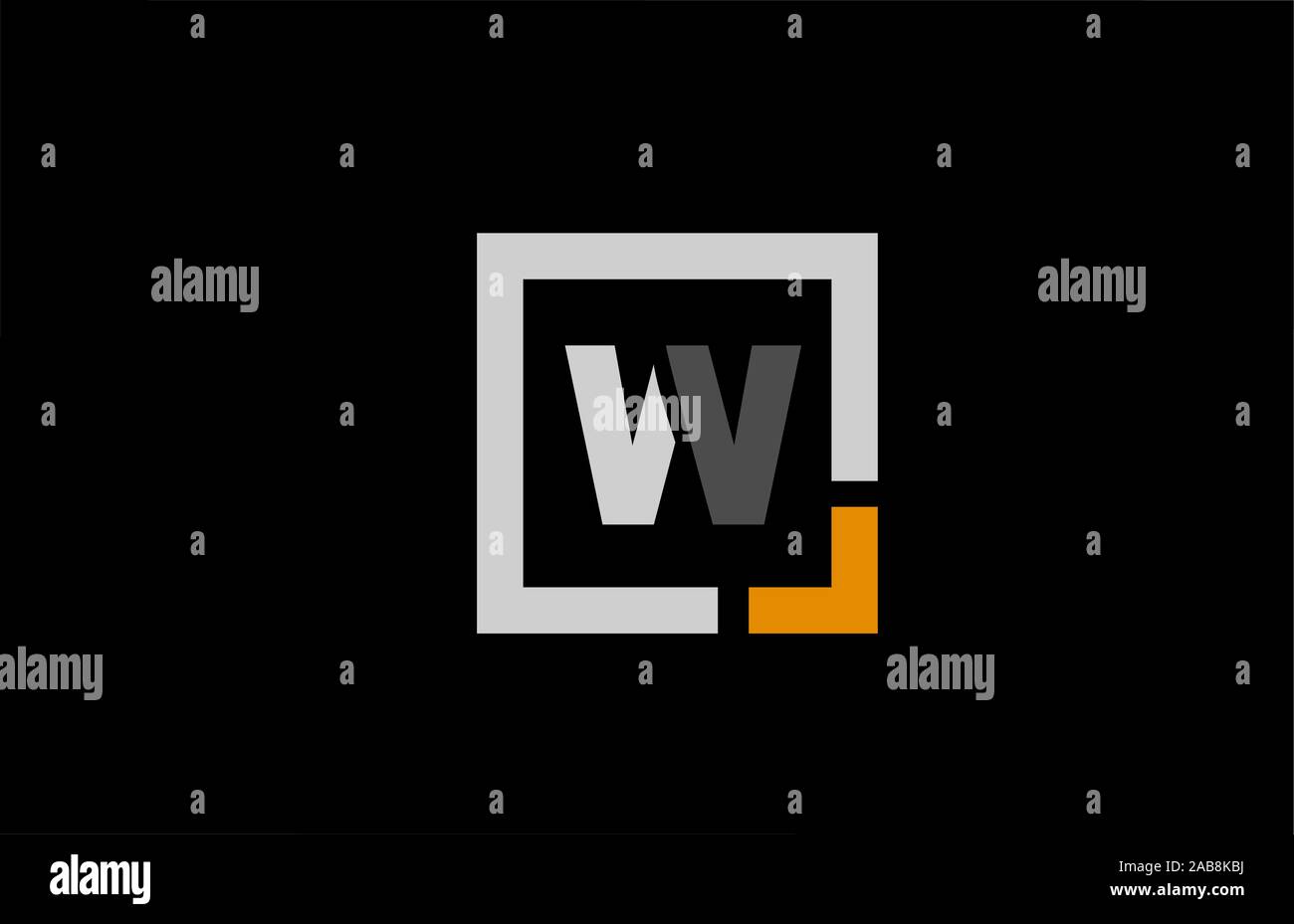 black white orange square letter W alphabet logo design icon for ...