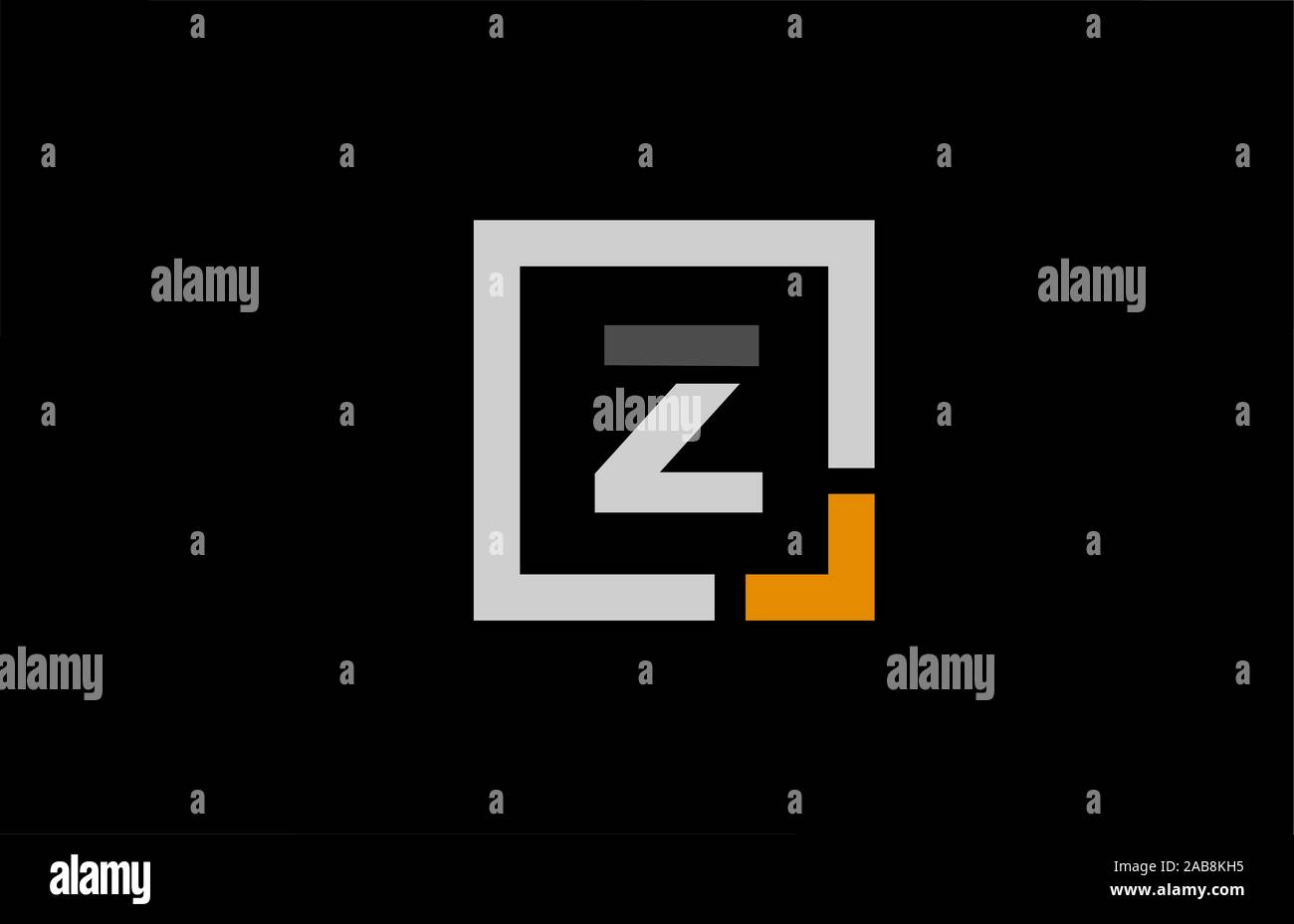 black white orange square letter Z alphabet logo design icon for ...