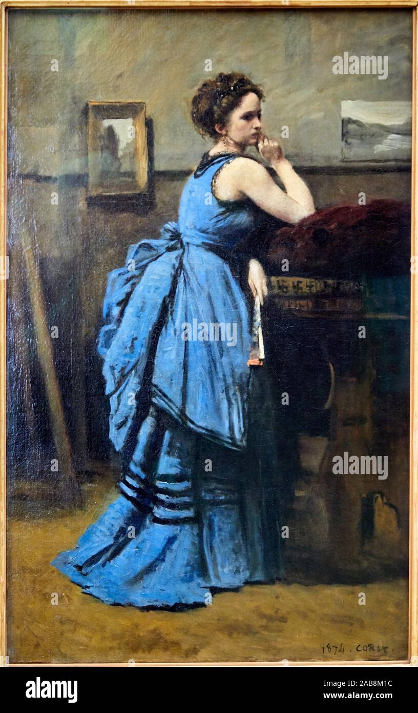 '''La dame en bleu'', 1874, Camille Corot, 1796-1875, Musée du Louvre, Paris, France, Europe Stock Photo
