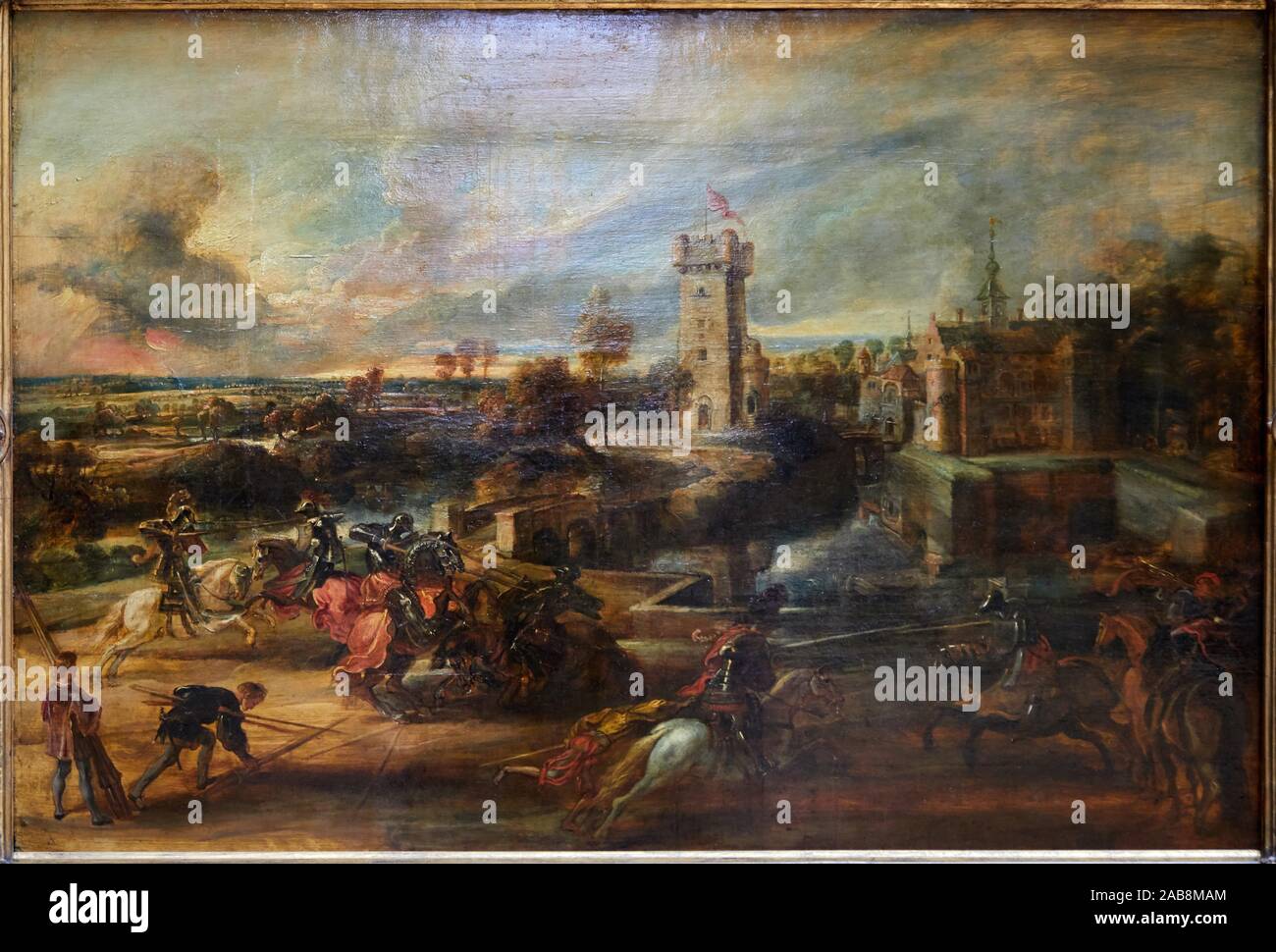 '''Medieval Tournament by the Moat of a Castle'', 1635-1640, Pierre Paul Rubens, Musée du Louvre, Paris, France, Europe Stock Photo
