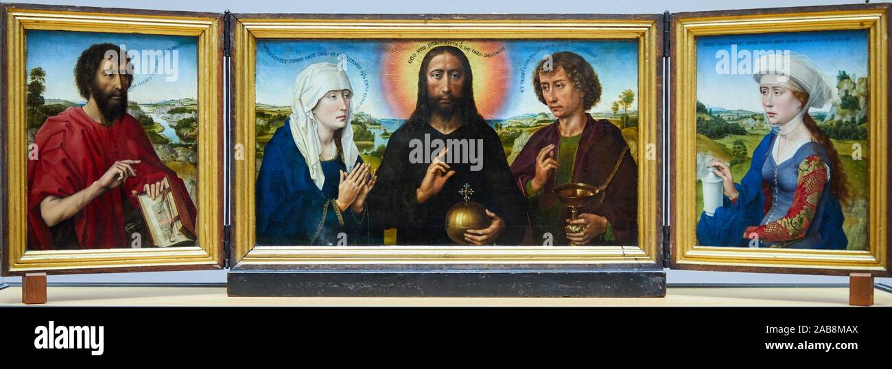 '''The Braque Family Triptych'', 1450-1452, Rogier van der Weyden, Musée du Louvre, Paris, France, Europe Stock Photo
