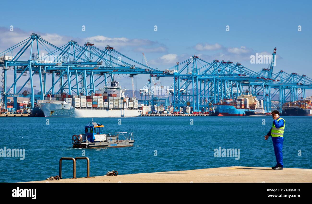 Container ship, Commercial Port of Algeciras, Cádiz, Andalucia, Spain, Europe Stock Photo