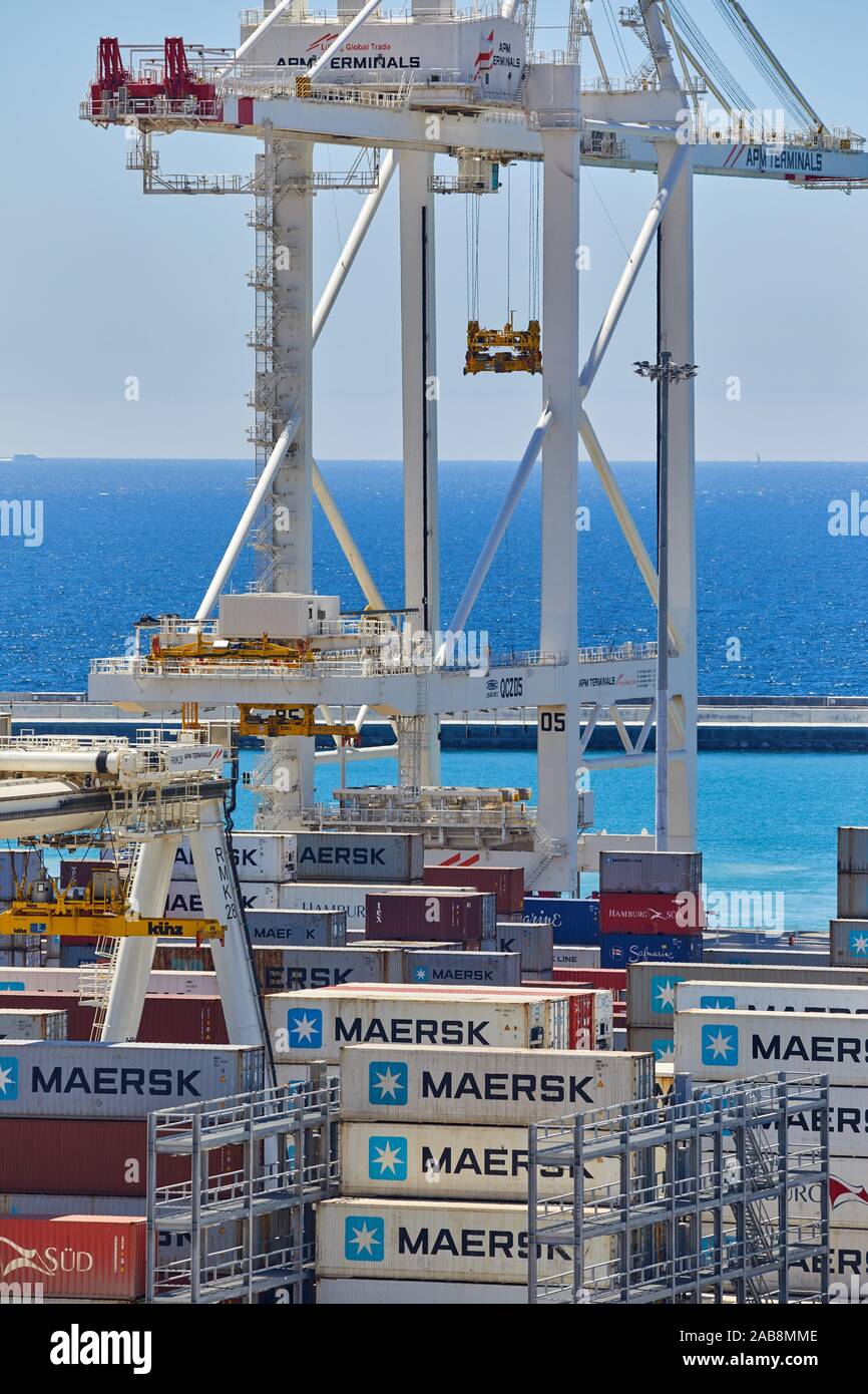 Container ship, Commercial Port of Tangier MED, Strait of Gibraltar, Tangier, Morocco, Africa, Stock Photo