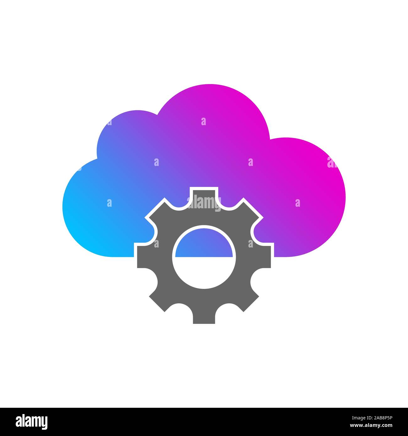 Cloud storage settings flat icon. Web hosting preferences. Cloud computing with cogwheel contour symbol. Vector isolated drawing. EPS 10 Stock Vector