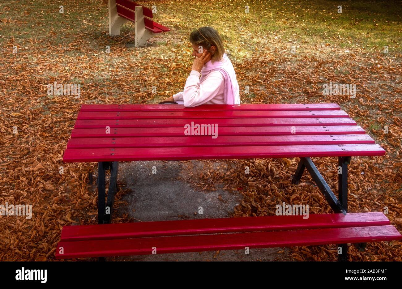 Woman sitting alone park hi-res stock photography and images - Alamy
