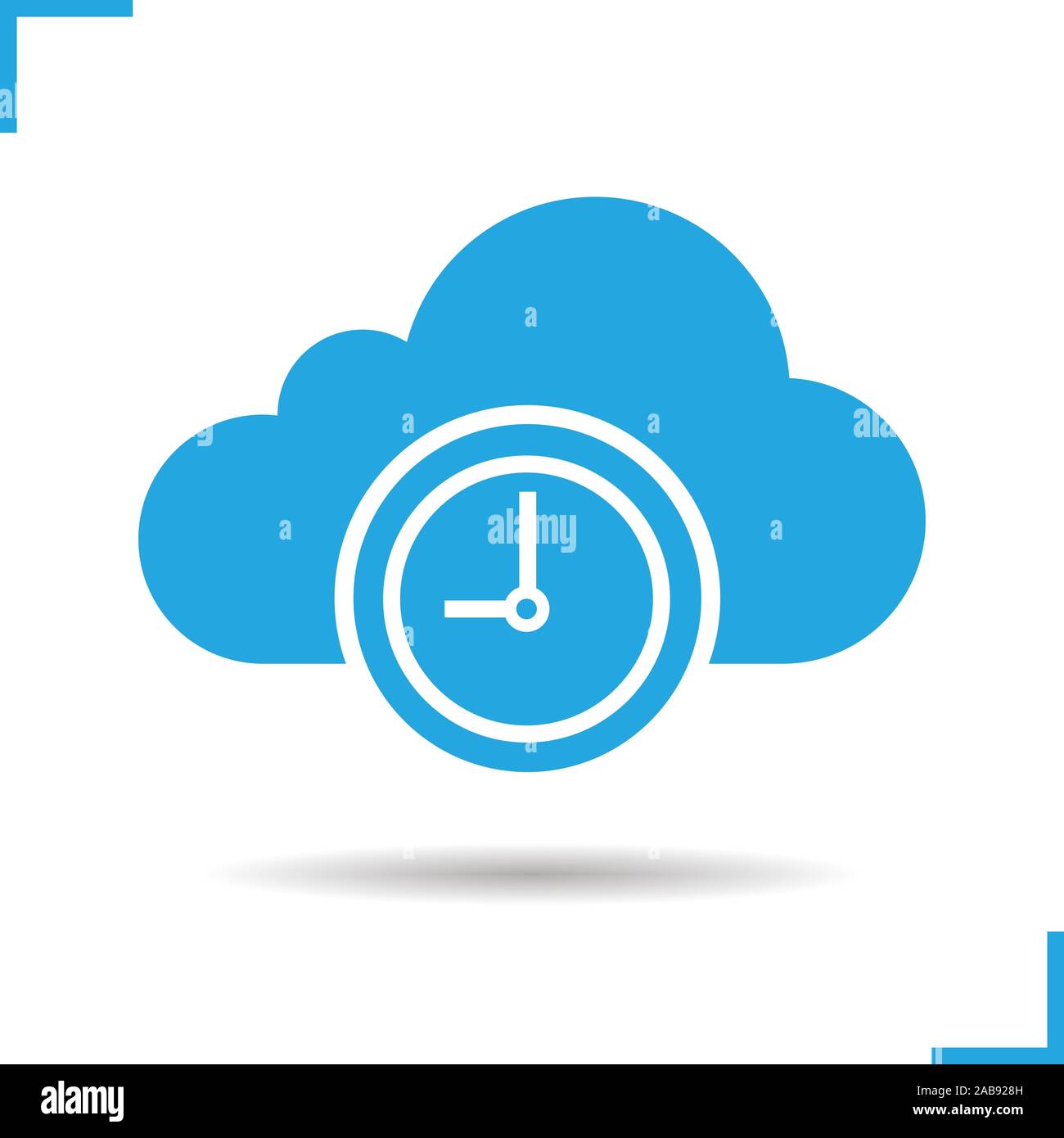 Cloud storage time icon. Drop shadow silhouette symbol. Cloud computing