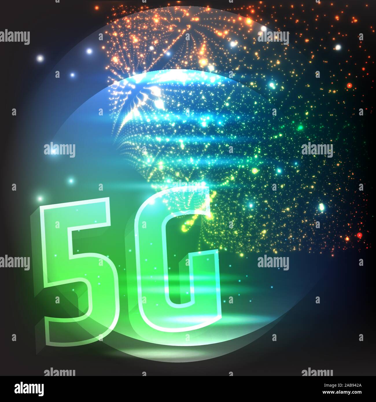 5G new wireless internet wifi connection. Big data binary code flow ...