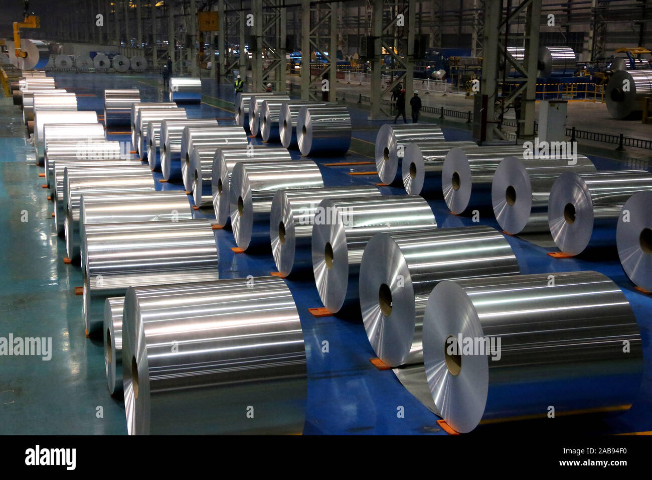 Rolls of coiled aluminium sheet are seen at the plant of Zouping Hongfa Aluminium Technology Co., Ltd. in Zouping City, east China's Shandong Province Stock Photo