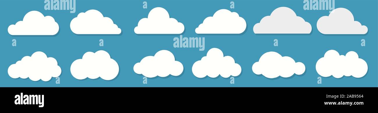 White flat clouds set on the blue background. Vector Stock Vector