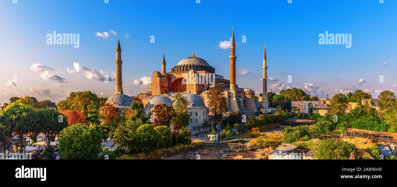 Panorama of Hagia Sophia in Istanbul, Turkey. Stock Photo