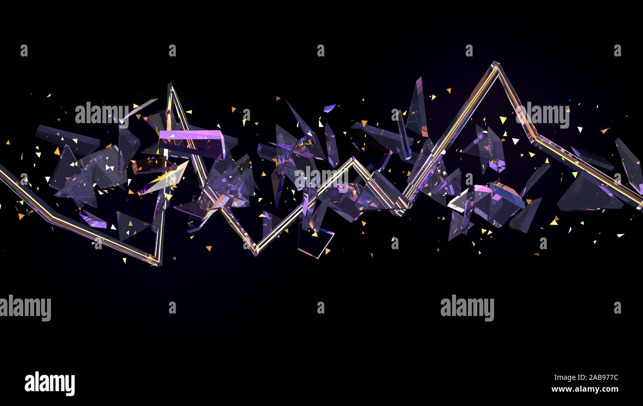 Abstract black background with glass shards and glitter. 3d rendering ...