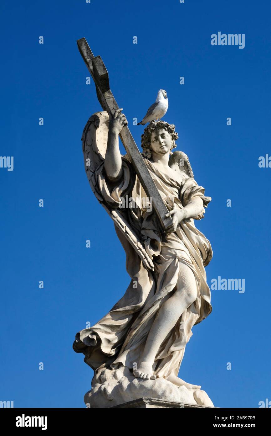 Bernini Angel Cross Seagull Castel Ponte Sant Angelo Rome Italy. Gian