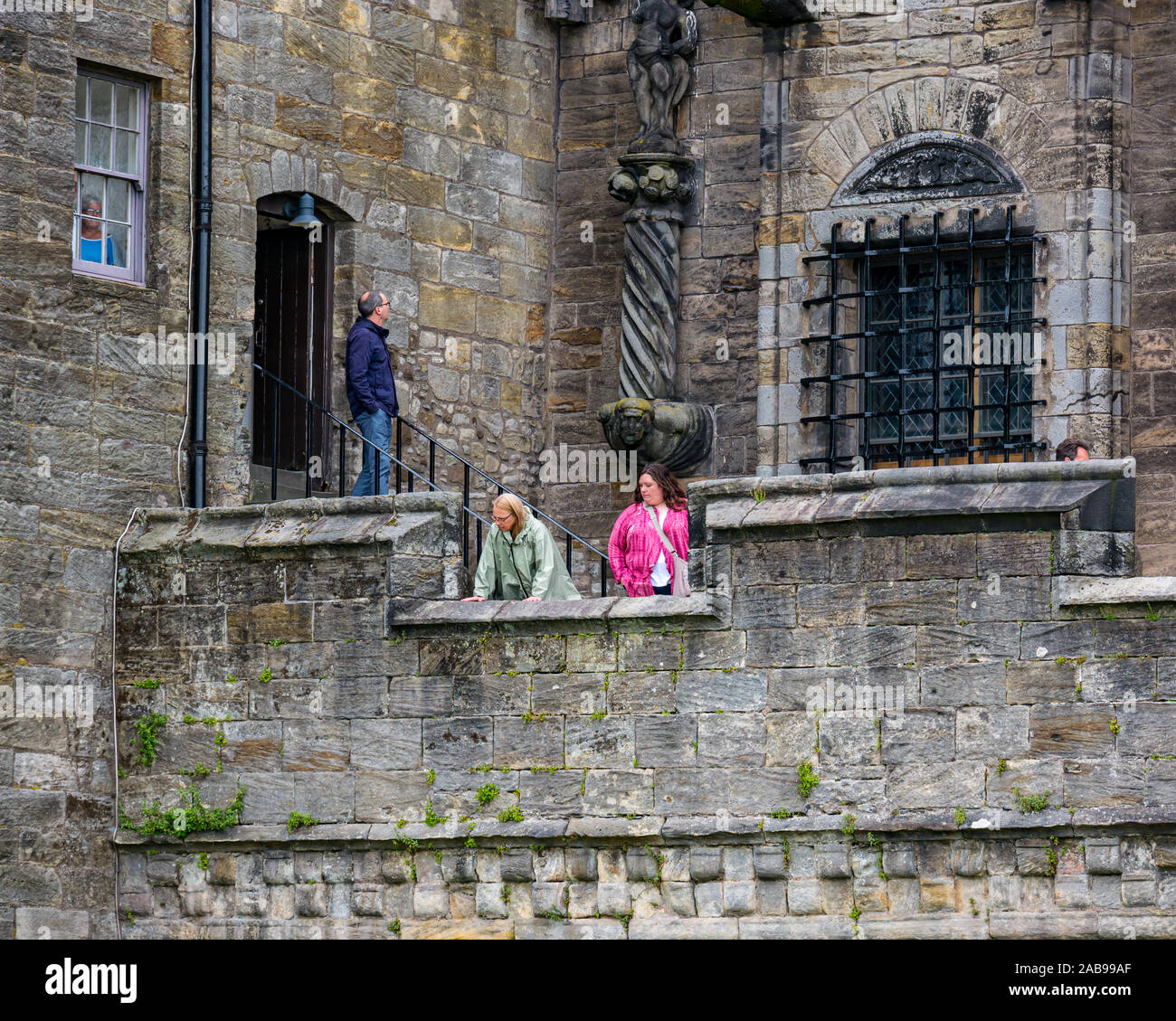 Tourists on battlements of Stirling Palace at Stirling Castle, Scotland, UK Stock Photo