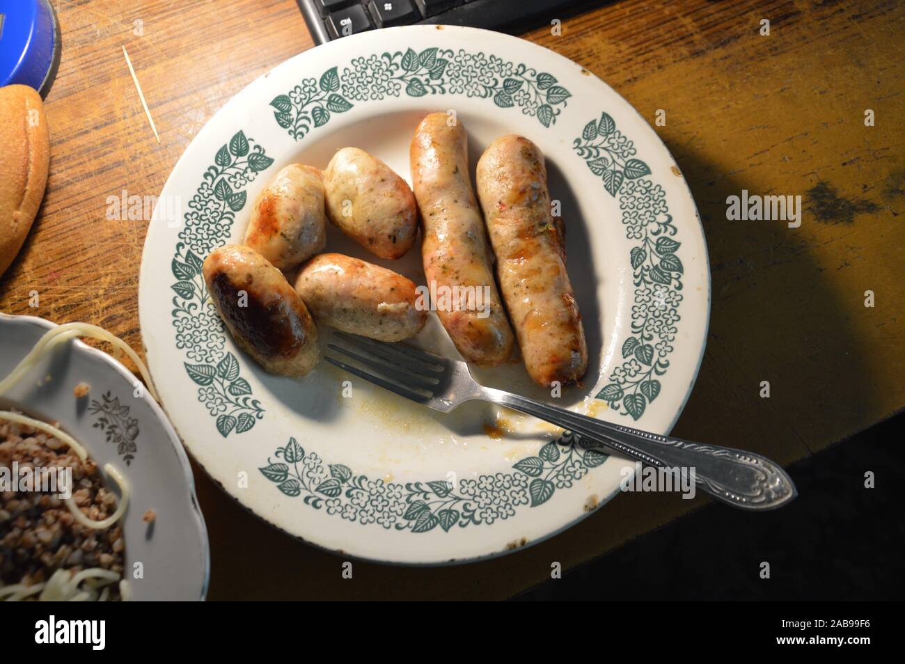 Food German Sausages Baked On A The Plate Stock Photo Alamy