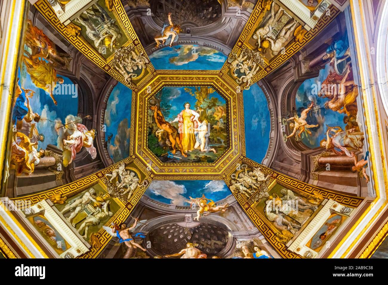 Vatican Museum Ceiling Colorful Angels Adam Frescoes Rome Italy Stock