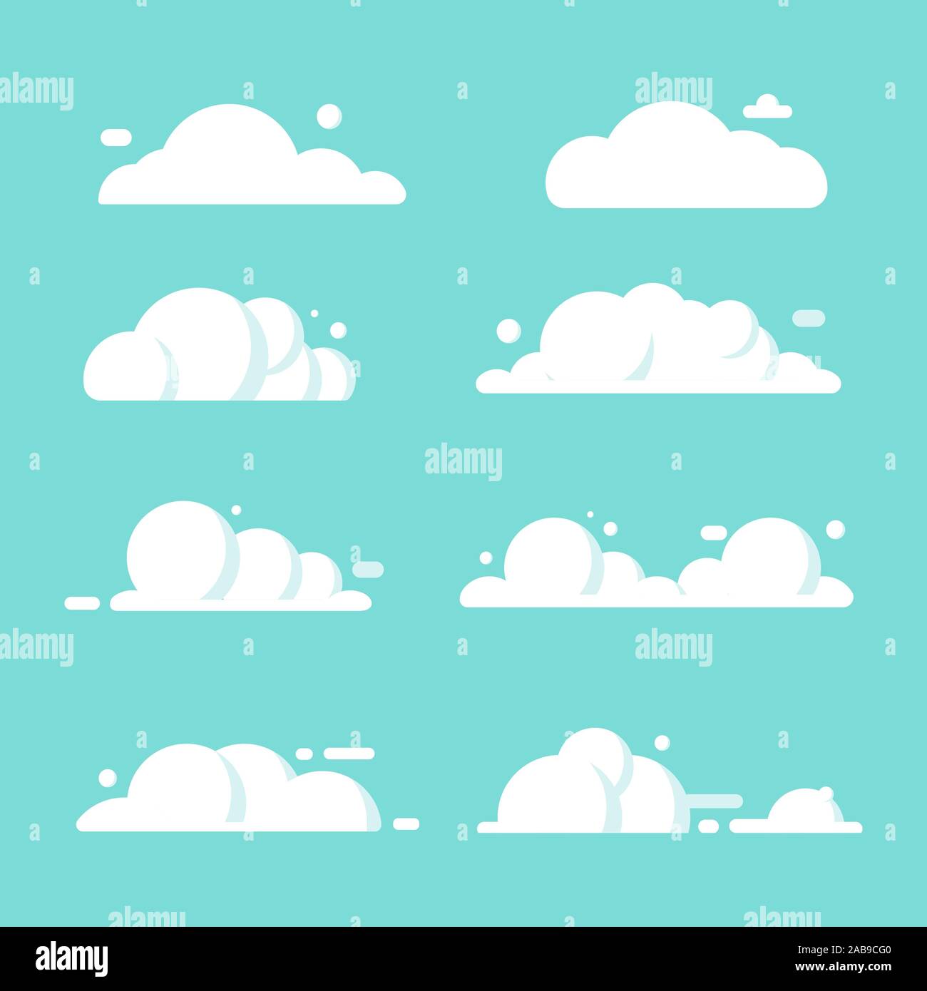 set of clouds flat cartoon. blue sky nature panorama with white cloud ...