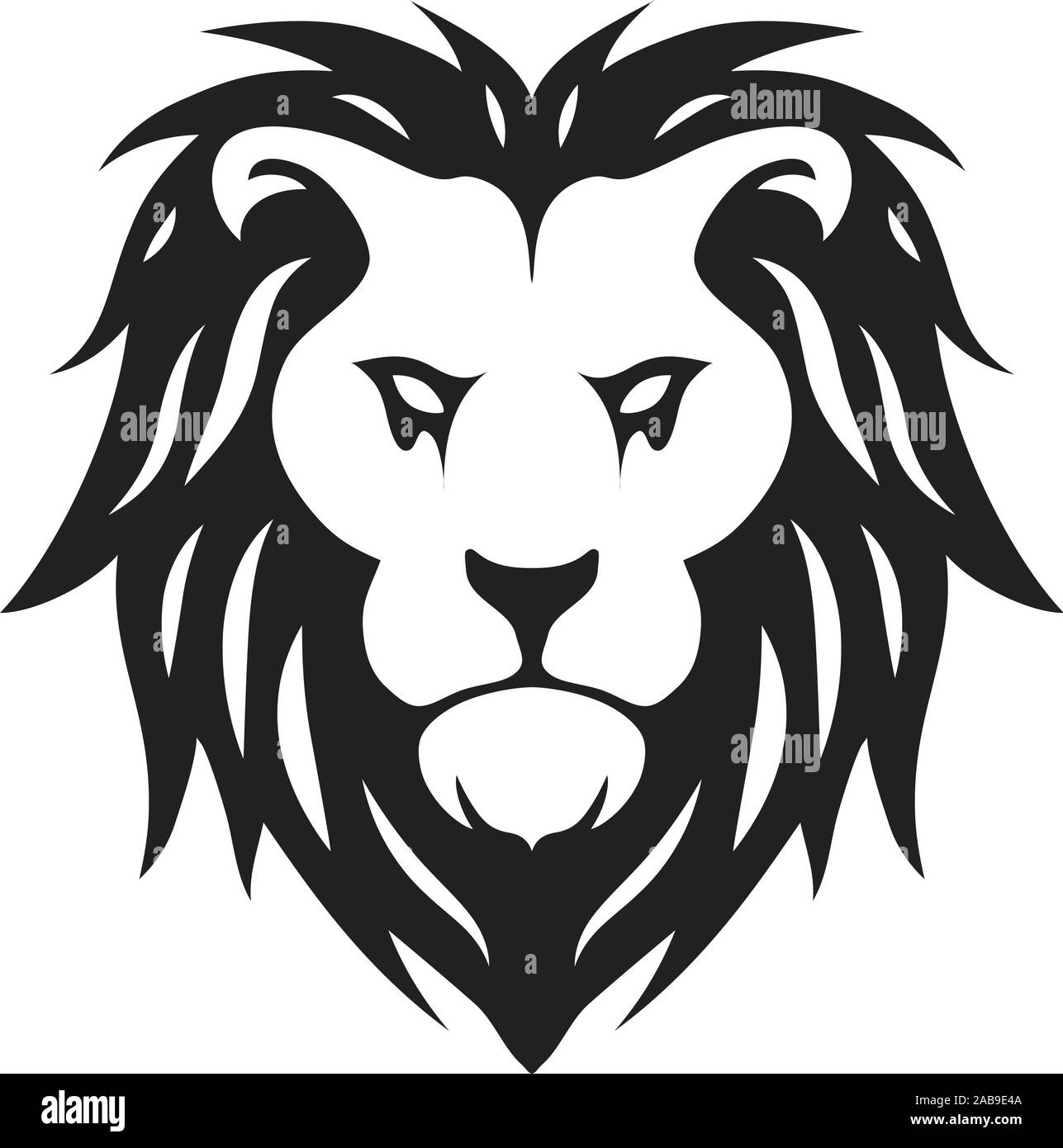 vector full face of lion. animal predator head for graphic logo design. lion king of wild animals black and white illustration Stock Vector