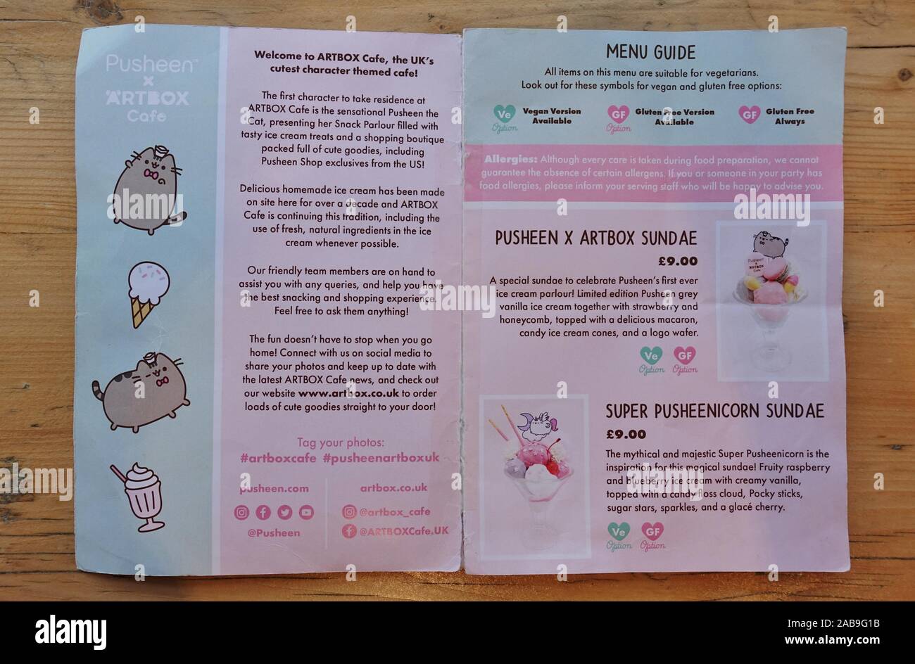 BRIGHTON, UNITED KINGDOM -28 SEP 2019- View of the Pusheen Snack Parlour Artbox café, a cute coffee shop in Brighton, England, decorated with Pusheen Stock Photo