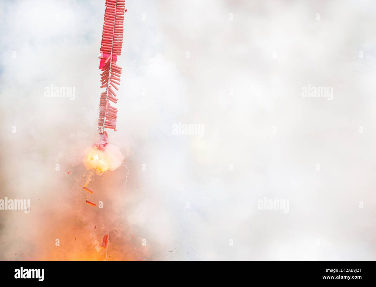 Chinese New Year Firecrackers on Exploding, Chinese Fireworks Celebration Background Stock Photo