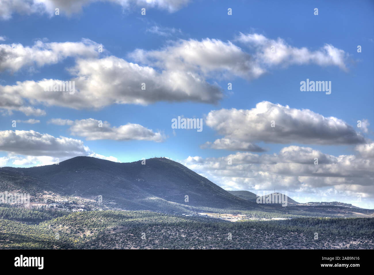 Closeup view of mount Meron from the Holy city of Safed Israel (tzfat) Stock Photo