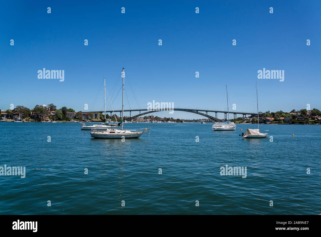 Ferry Street Point with a view of Gladsville Bridge, Hunters Hill, a suburb on the Lower North Shore, Sydney, Australia Stock Photo
