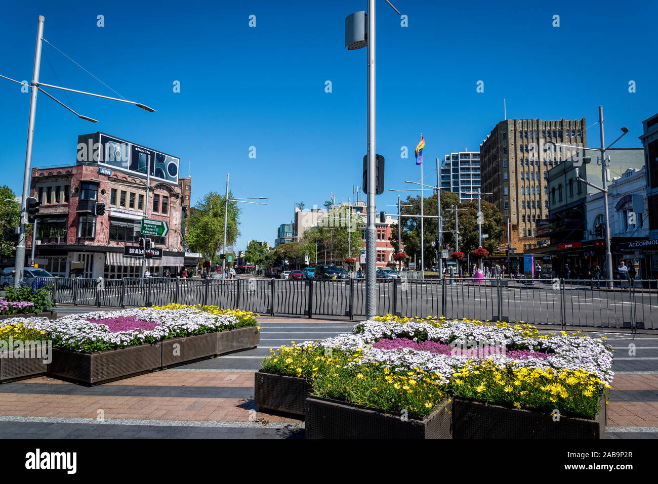 Flowerbeds at Taylor Square on Oxford Street in the inner city suburb ...