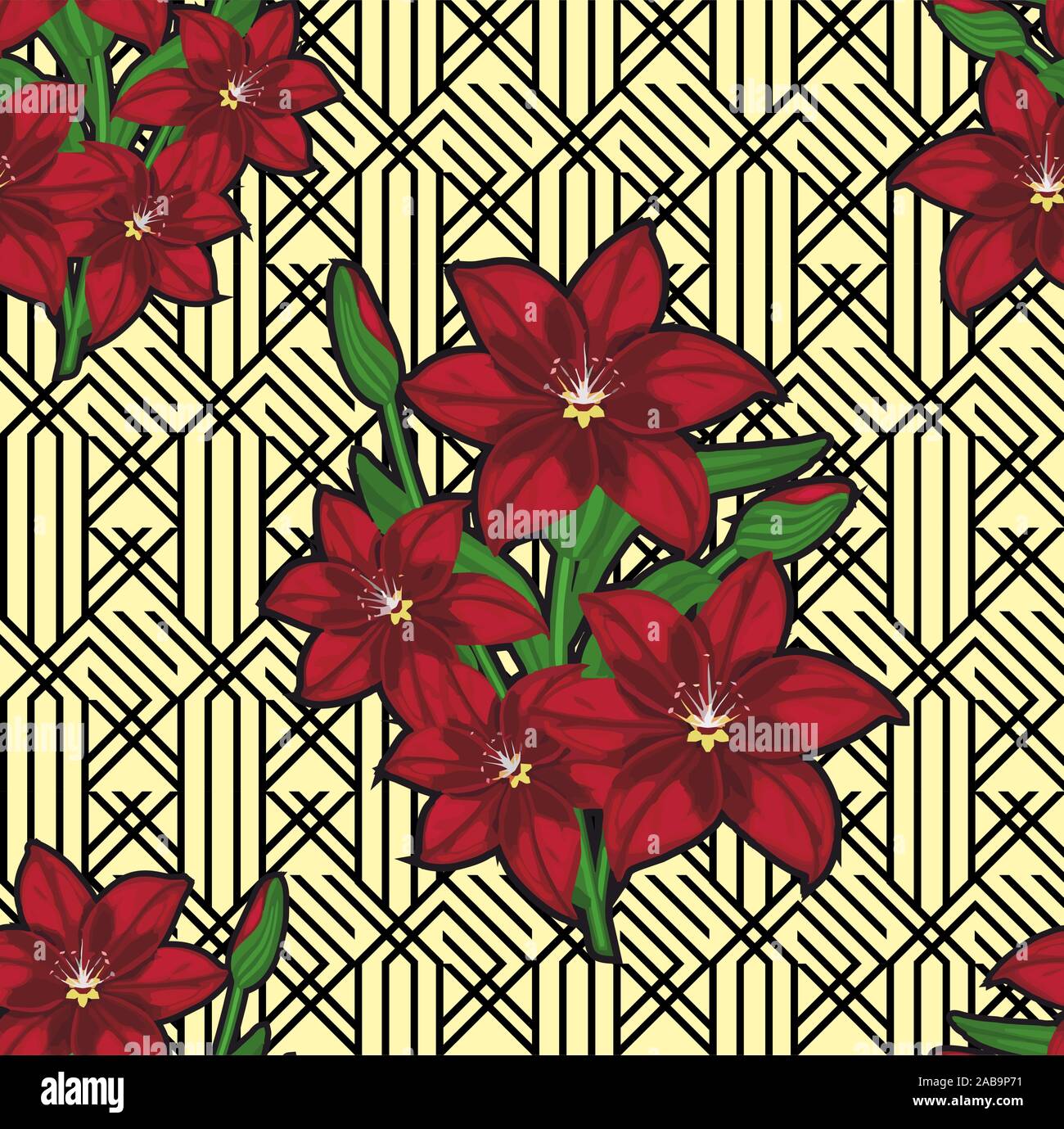 Vector seamless cherry blossoms. background of blooming red flowers ...