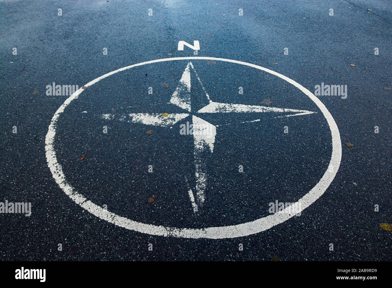 Cardinal points painted on the asphalt road Stock Photo