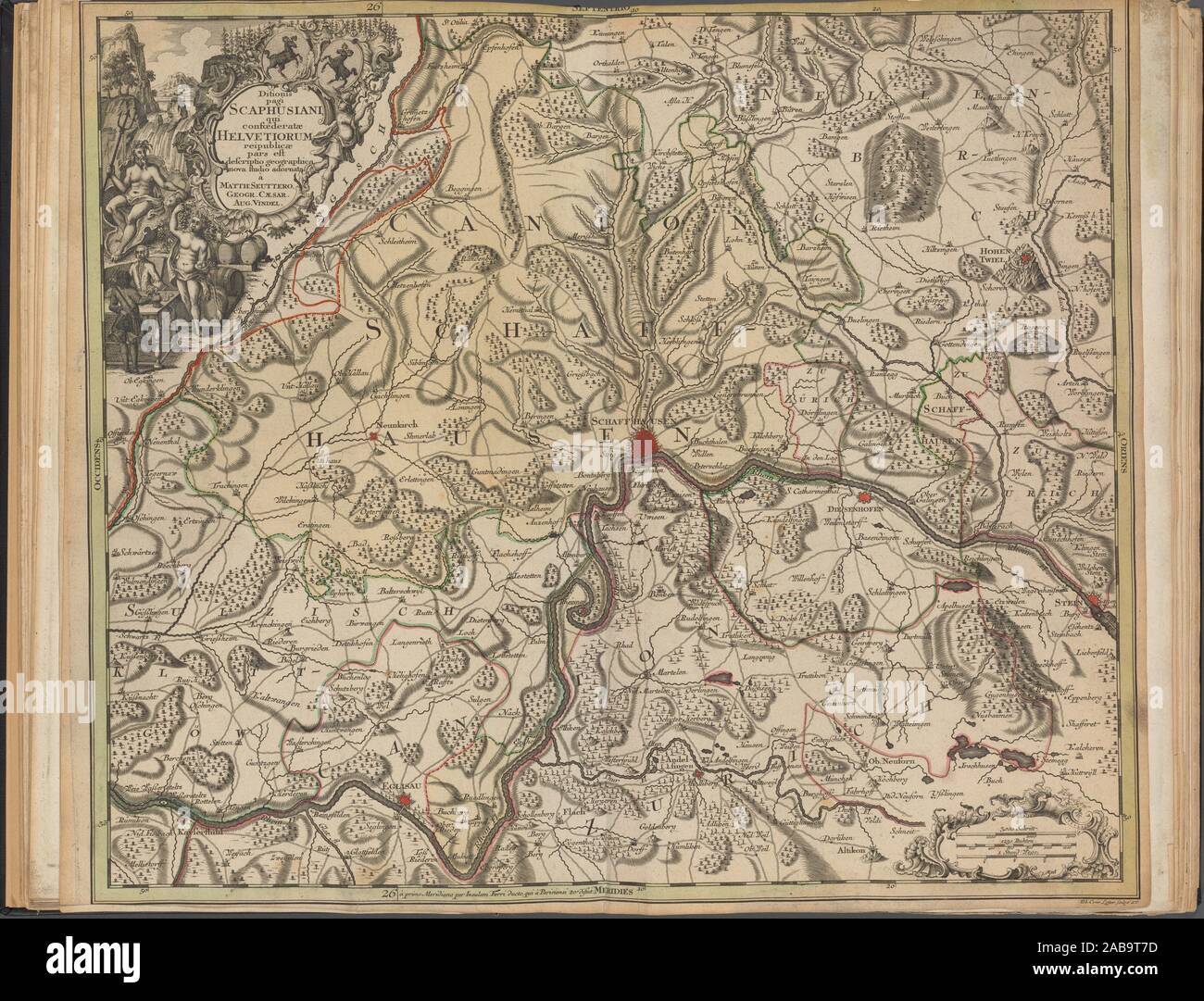 Ditionis pagi Scaphusiani,. Homann, Johann Baptist, 1663-1724 (Cartographer). Atlases, gazetteers, guidebooks and other books Maps of Switzerland and Stock Photo