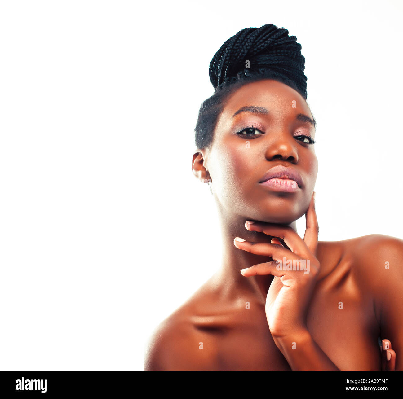 Young Pretty African American Woman With Natural Makeup Taking