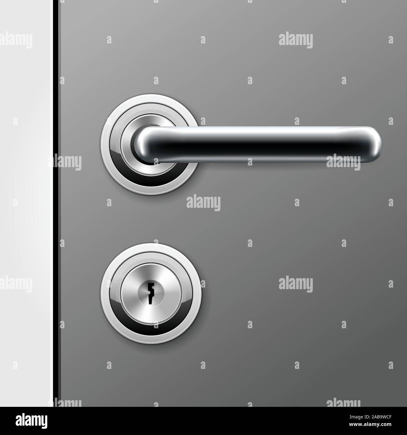 Modern door handle and keyhole for flat key - doorknob on locked door Stock Vector