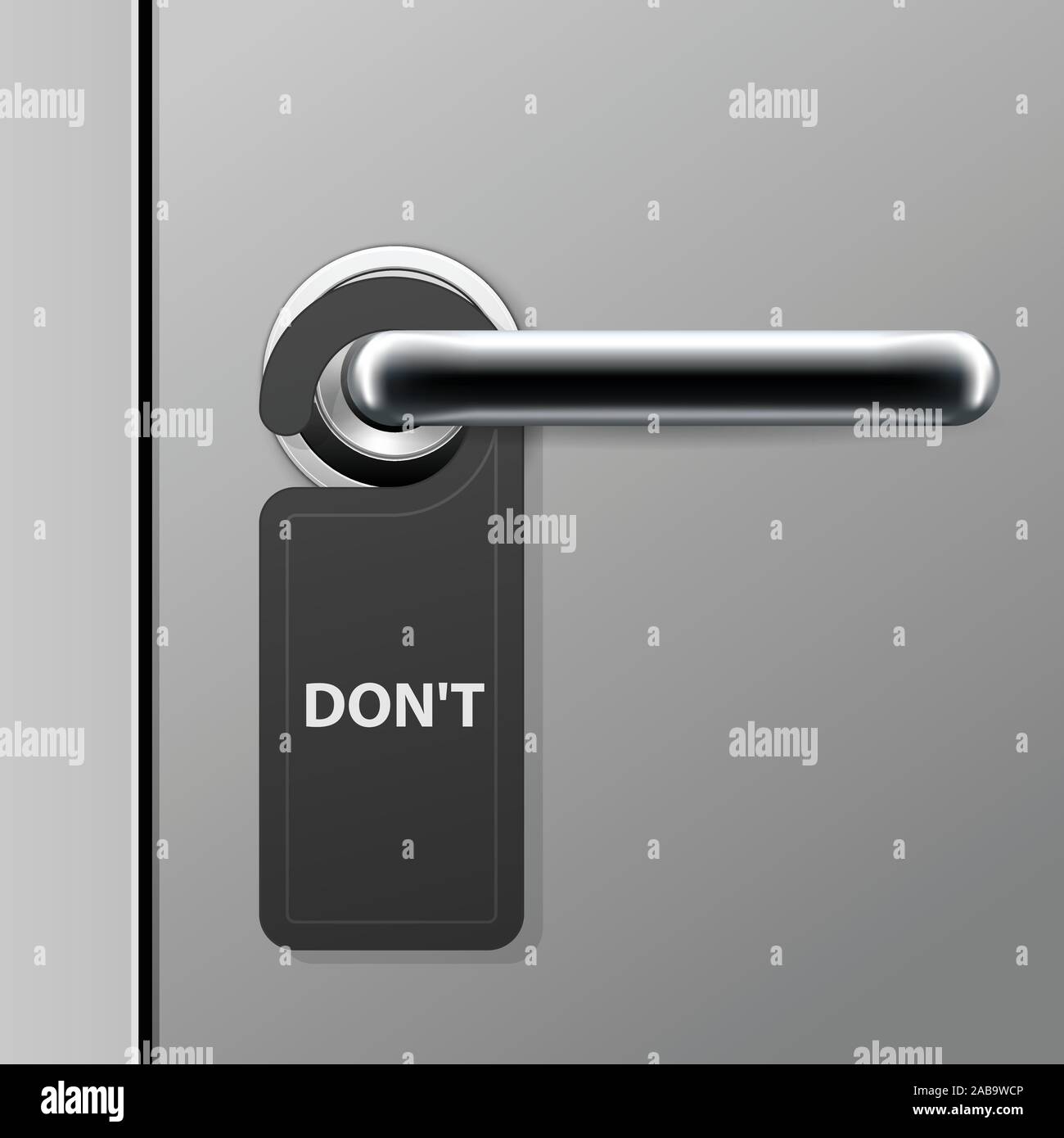 Don't disturb sign - hotel door hanger on doorknob - modern door handle in motel Stock Vector
