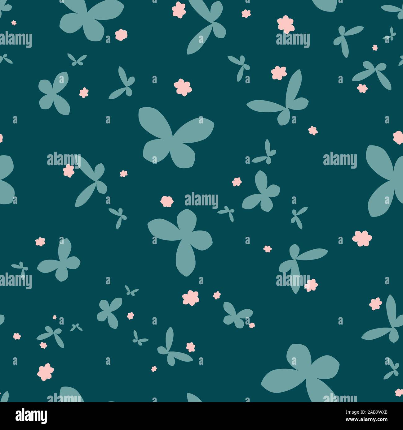 teal butterflies seamless vector pattern Stock Vector