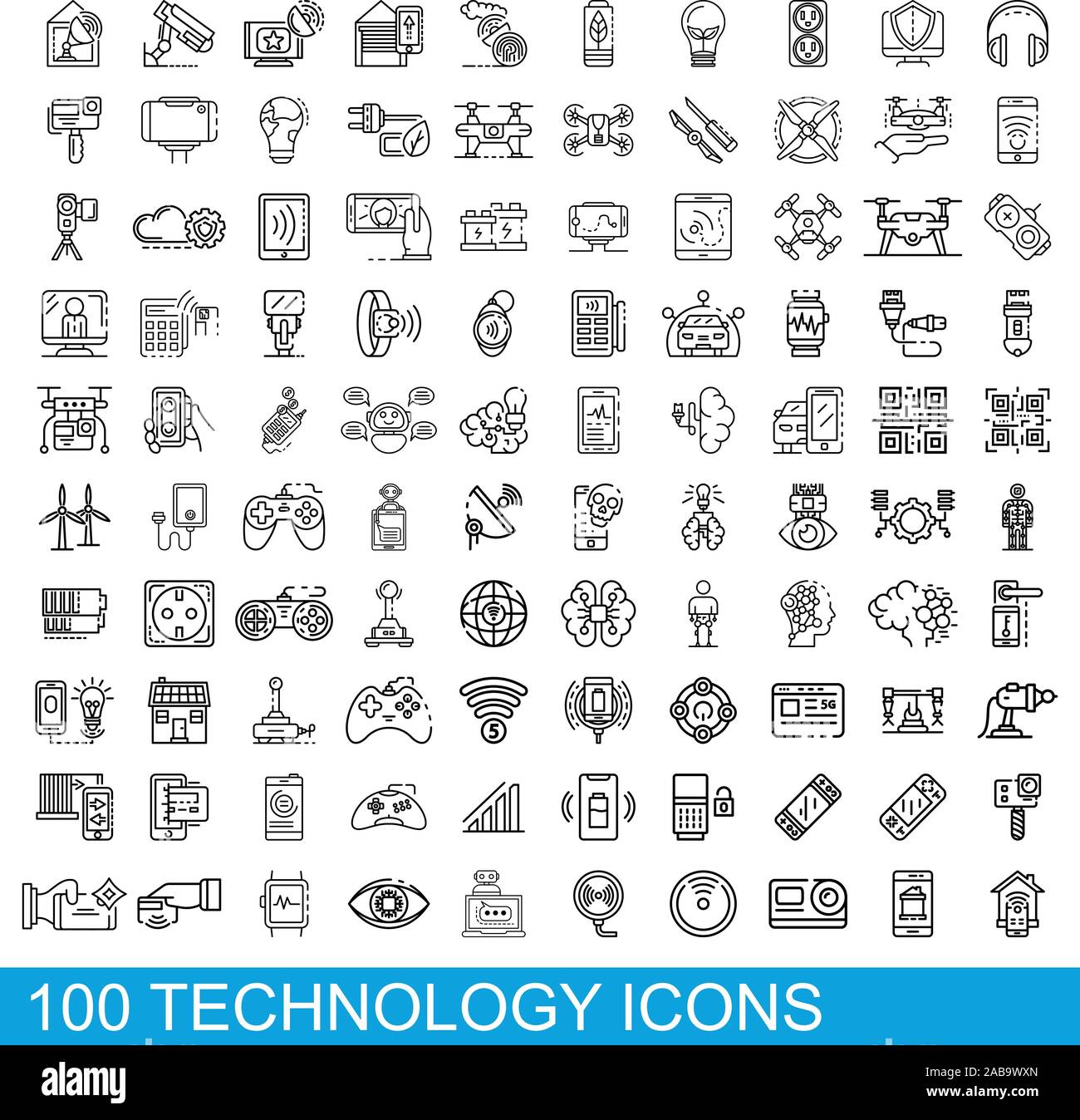 100 technology icons set, outline style Stock Vector Image & Art - Alamy