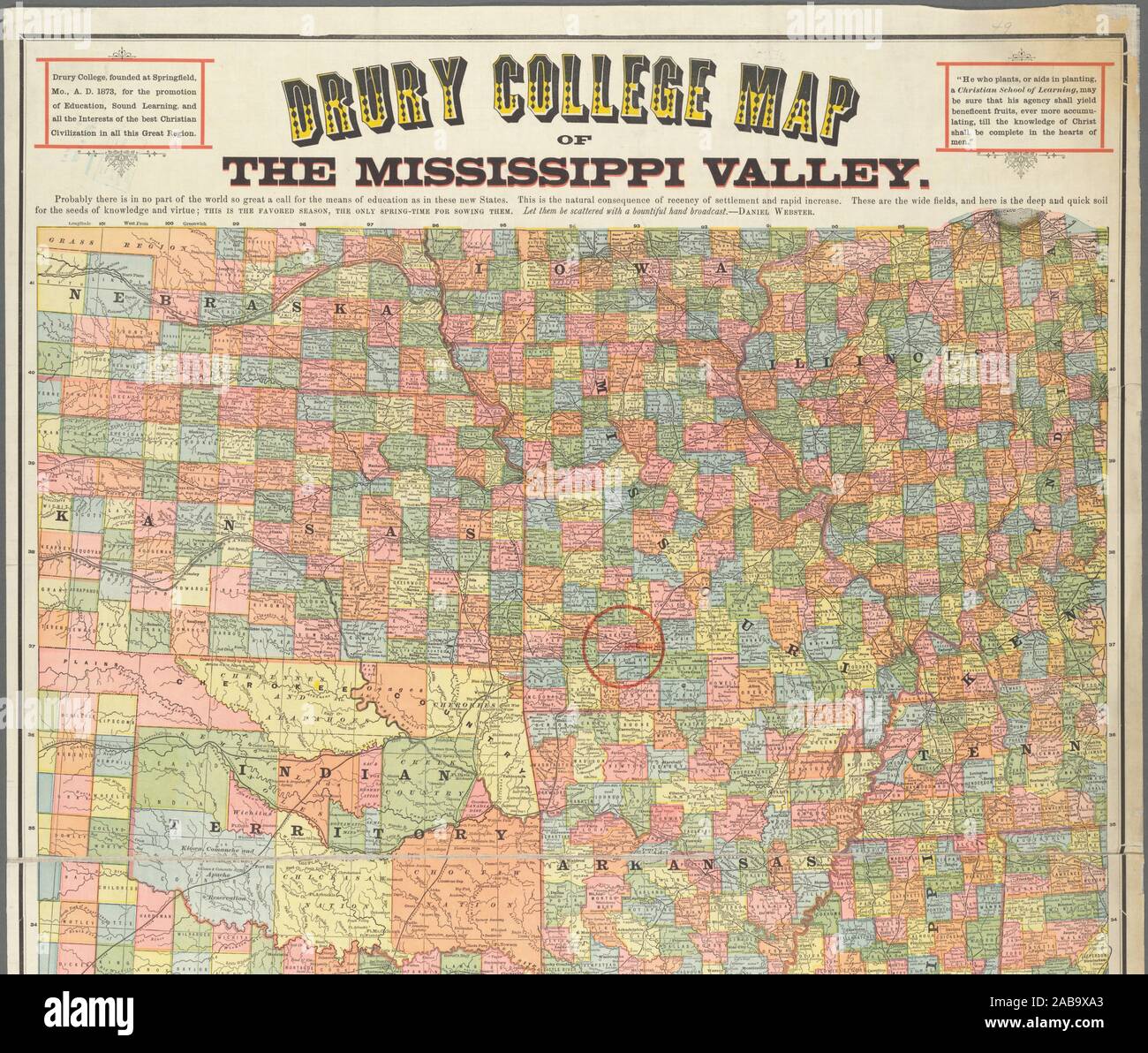 Drury College map of the Mississippi Valley. Woodward, Tiernan, and