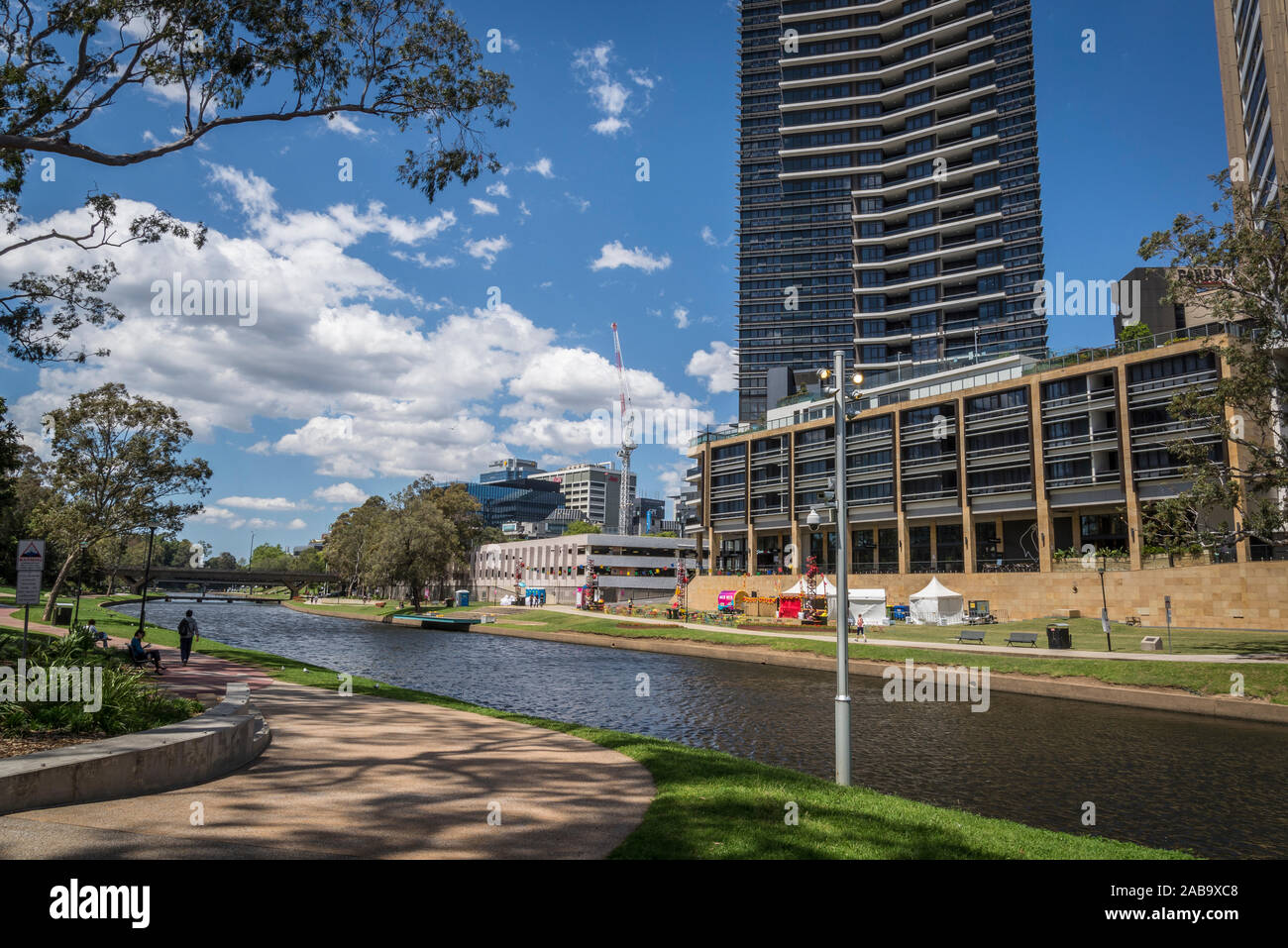 Parramatta River and new housing developments along it in the western suburb of Parramatta, Sydney, Australia Stock Photo