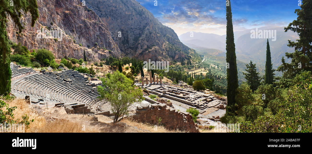 Ancient Greek Theatre of Delphi, Delphi Archaeological site, Delphi, Greece Stock Photo