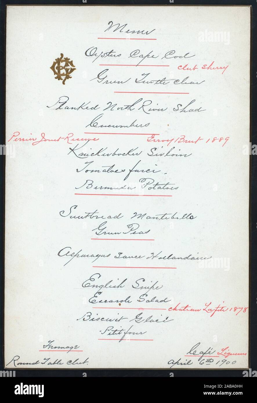 DINNER] [held by] ROUND TABLE CLUB [at] ROUND TABLE CLUB (OTHER