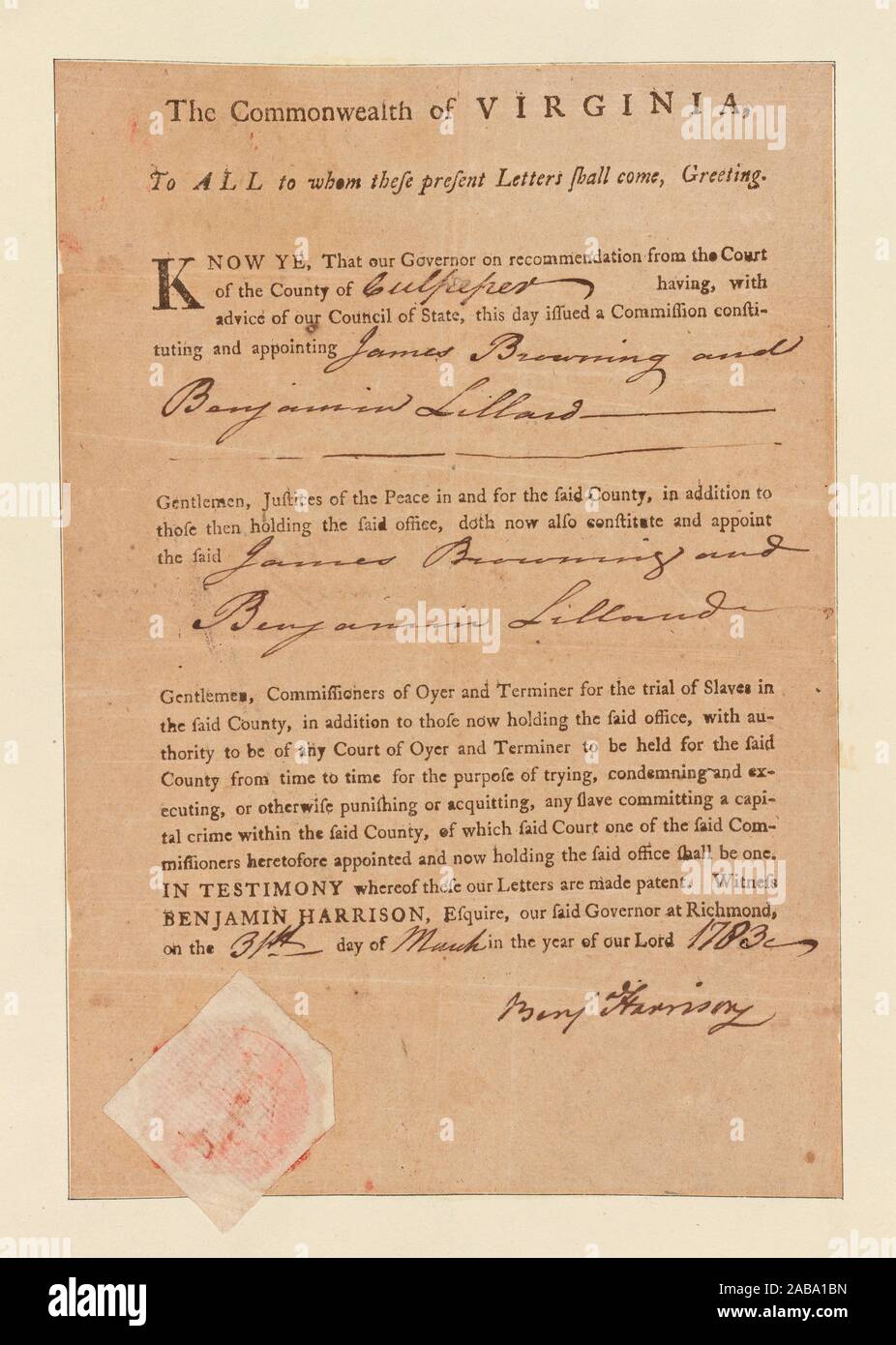 Document. Emmet, Thomas Addis, 18281919 (Collector) Virginia. Governor