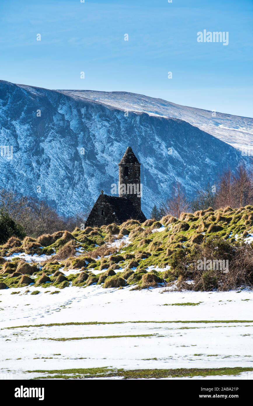 Glendalough with a covering of snow,Co. Wicklow, Ireland Stock Photo