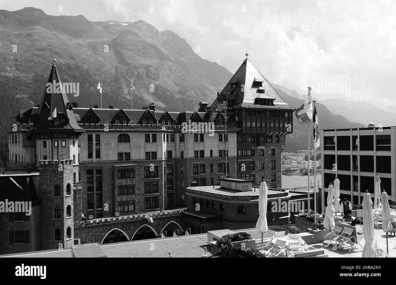 Swiss alps: The legendary Badrutt palace hotel in St. Moritz Stock Photo