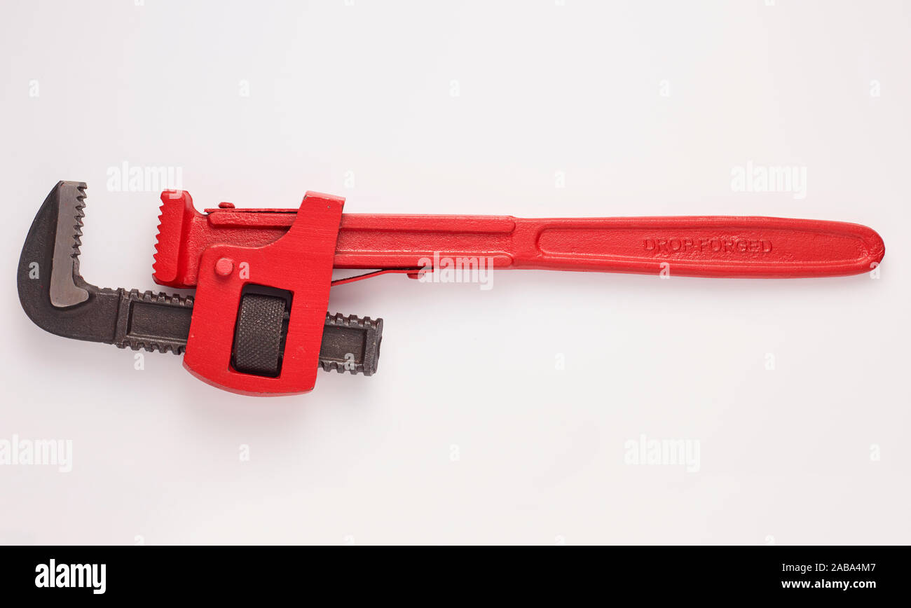 adjustable Spanner or Monkey wrench  on a white background Stock Photo