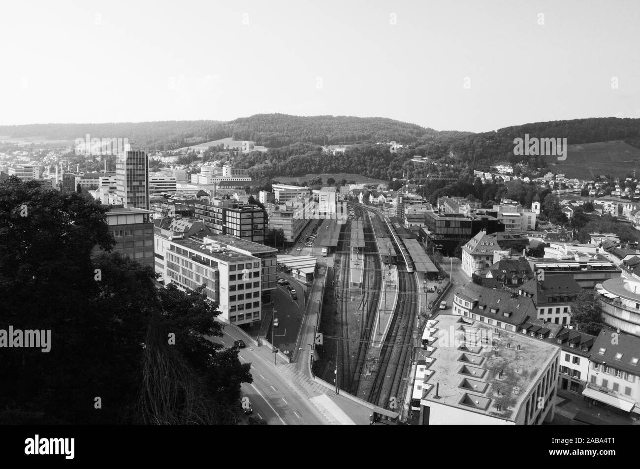 White City Station Zone Switzerland: The View To The Train Station Of The Old Town Of Baden City  And The Industrial Zone In Canton Aargau From The Chateau Above Stock Photo  - Alamy