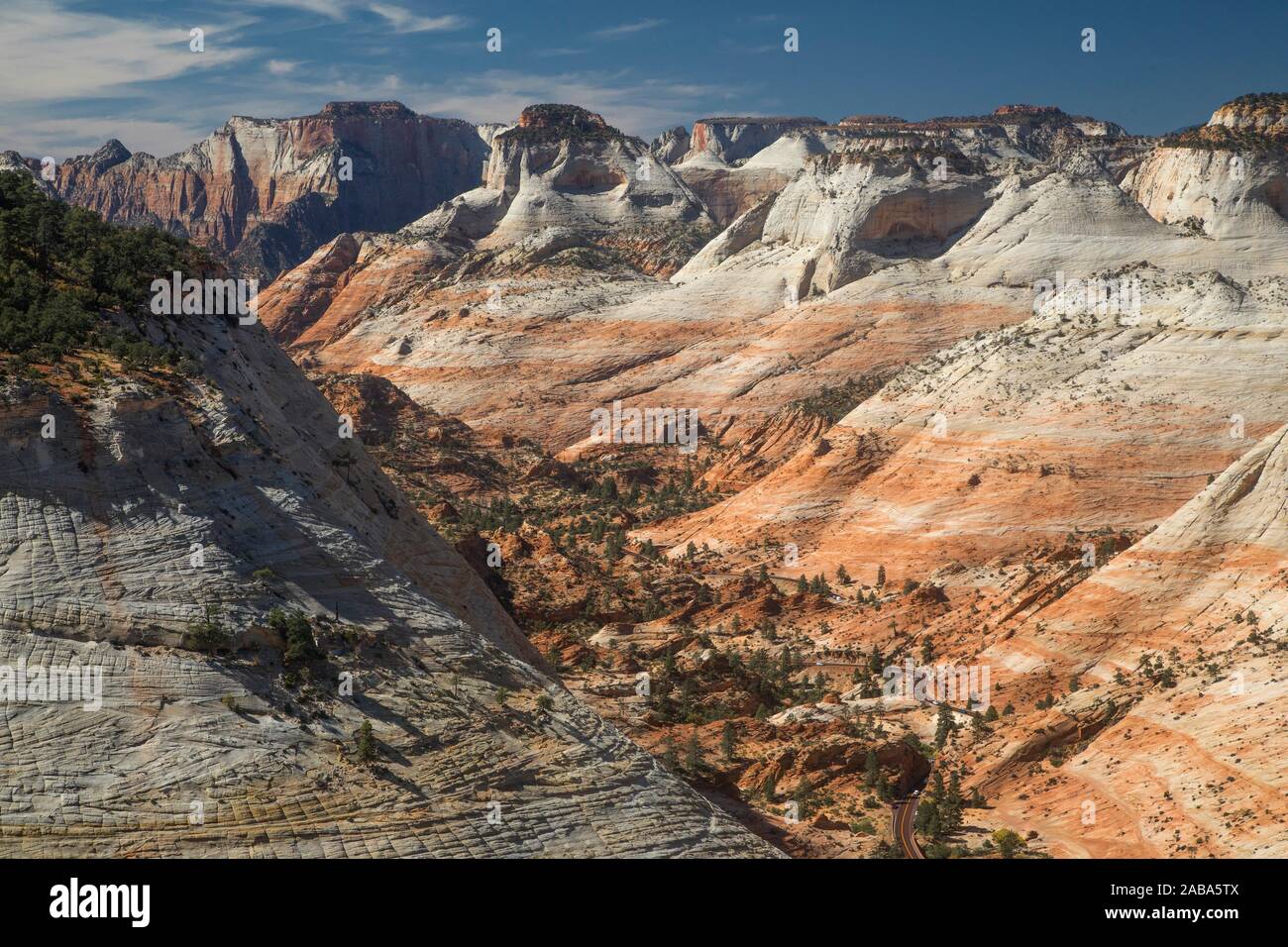 The Eastside of Zion National Park as seen from the top of Checkerboard Mesa. Stock Photo