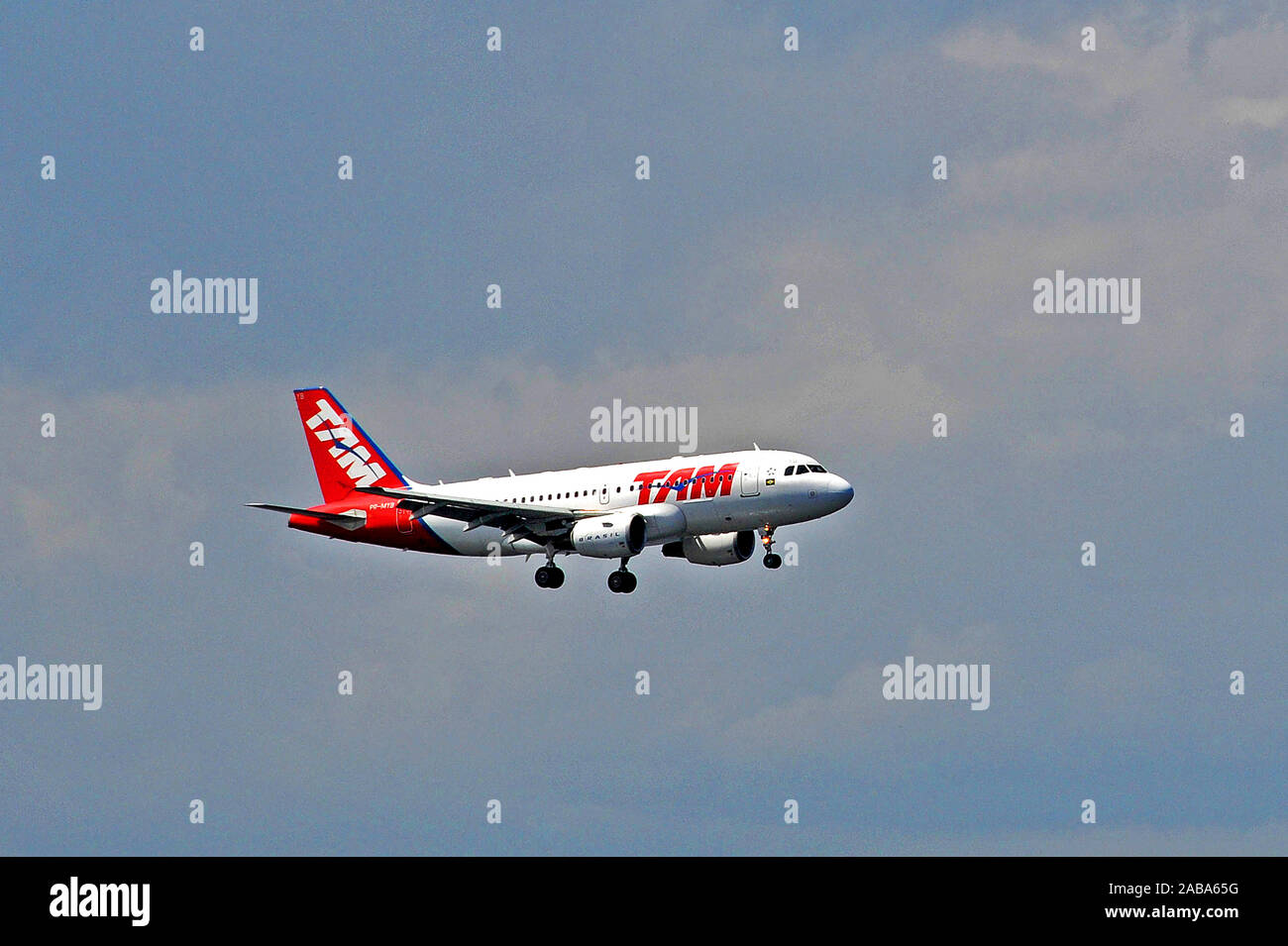Tam airplane landing at Santos Dumont airport, Rio de Janeiro, Brazil Stock Photo