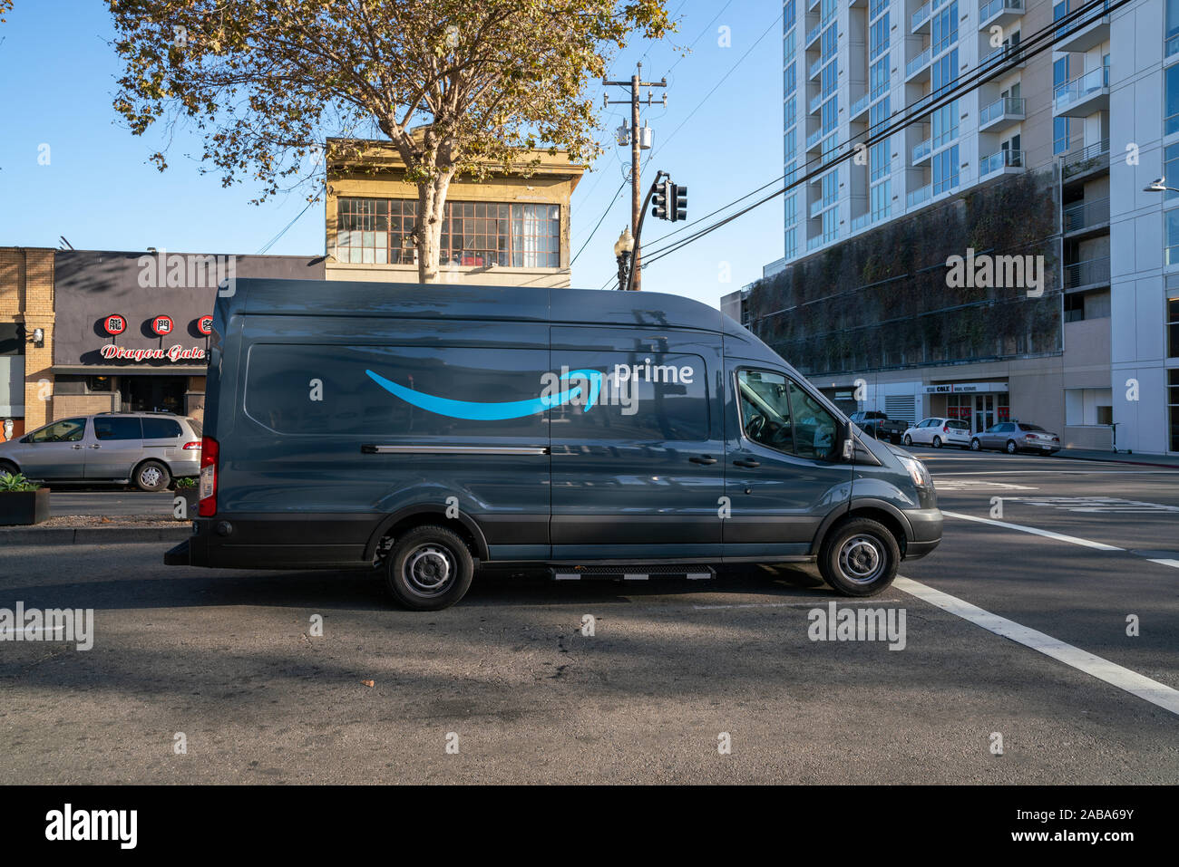 Amazon Delivery Van in Oakland, California Stock Photo Alamy