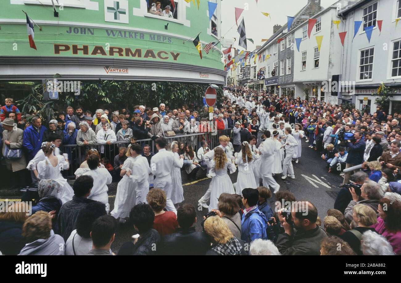 The Childrens Dance at the Helston floral dance day. Cornwall. England. UK. Circa 1991 Stock Photo